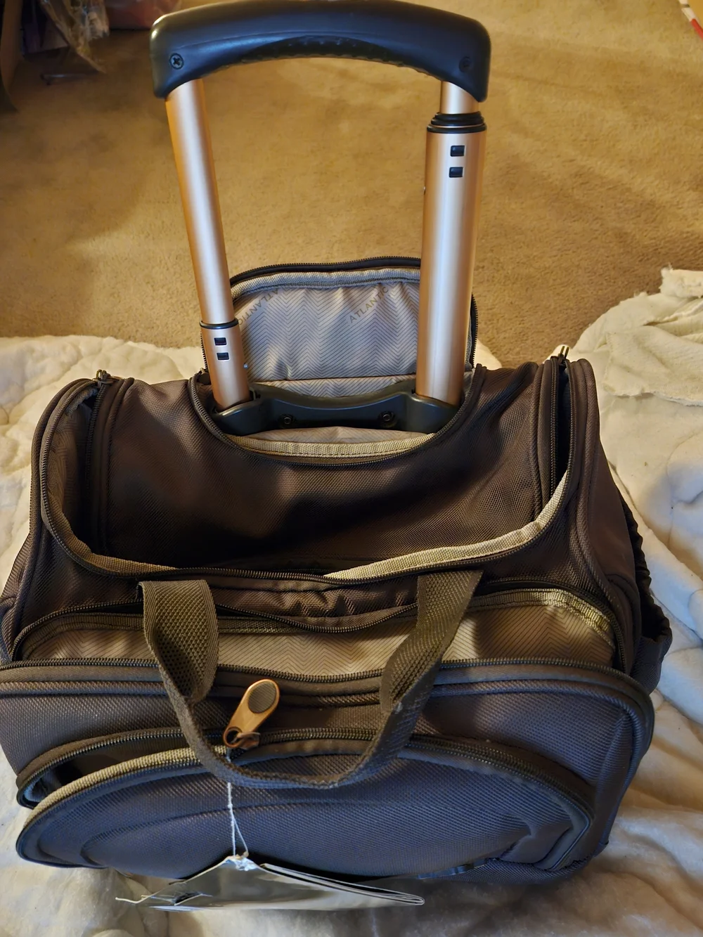 Wheeled  Carry-On Luggage, Underseat Bag, Telescope Handle, Brown, Travel